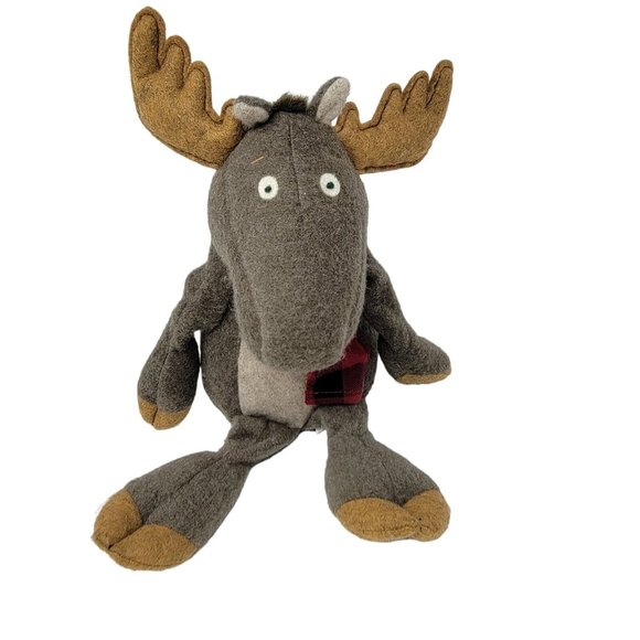 Hallmark 15" Broose The Moose Beanbag Stuffed Plush Animal Gray Red Plaid Scarf - Picture 1 of 4
